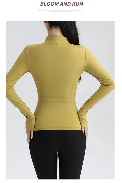 Women’s Full-Zip Athletic Jacket with Thumbholes – Stretch Fit Long Sleeve Sports Top - Ghoddosh.com


