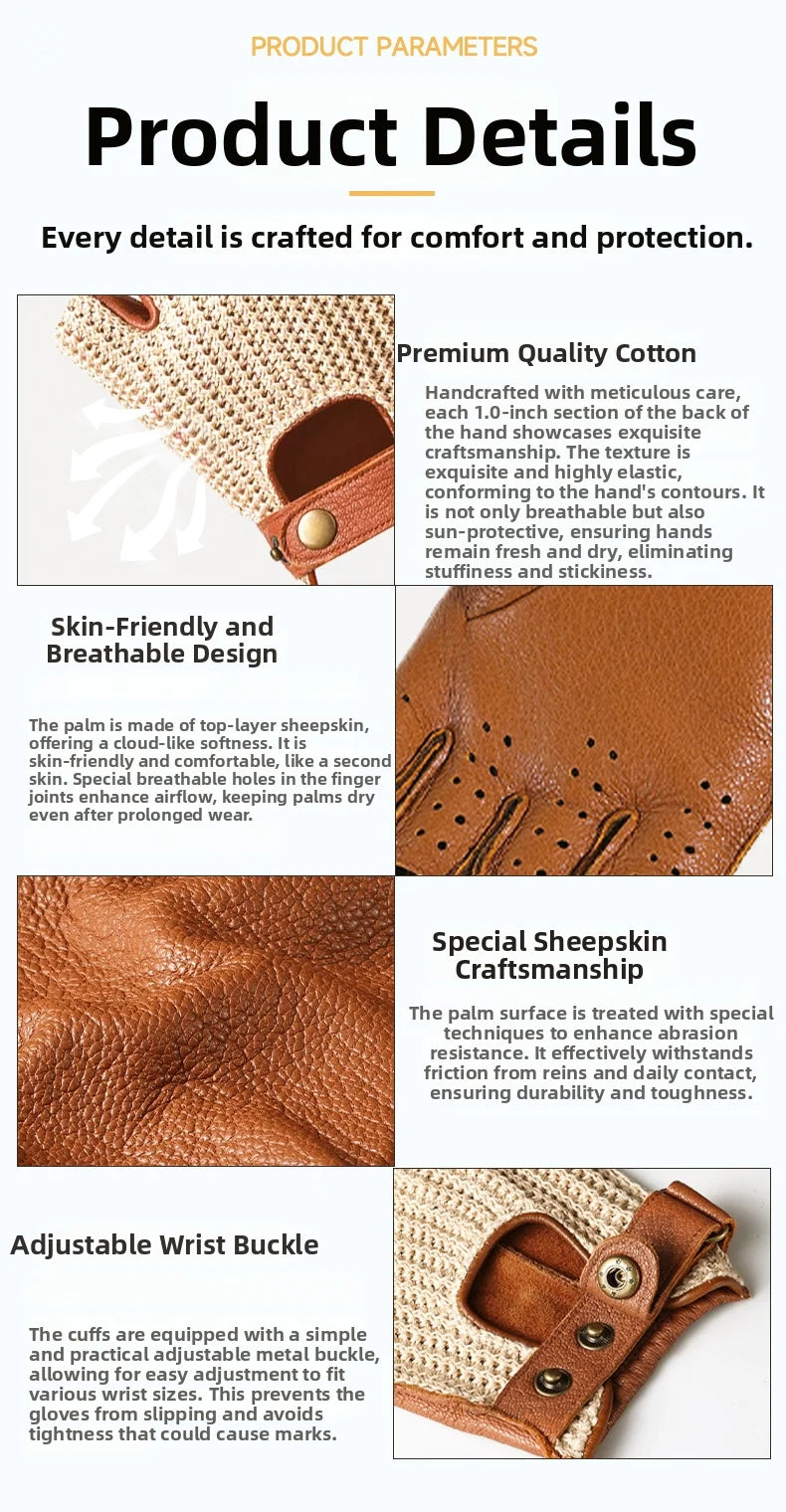 Half Finger Goatskin Riding Gloves | Breathable Anti-Slip Equestrian Mitts for Men & Women @ ghoddosh.com