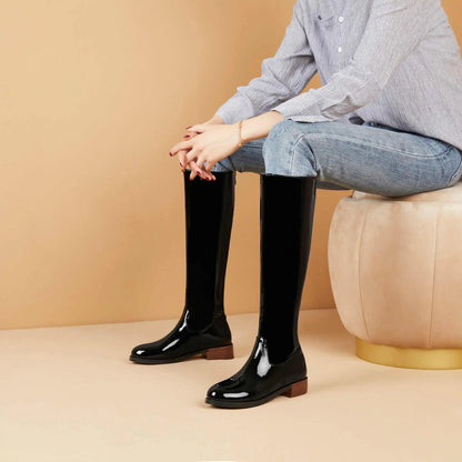 2026 New Arrival  Riding Boots - Cow Patent Leather Round Toe Med Heel Fashion Boots - ghoddosh.com 