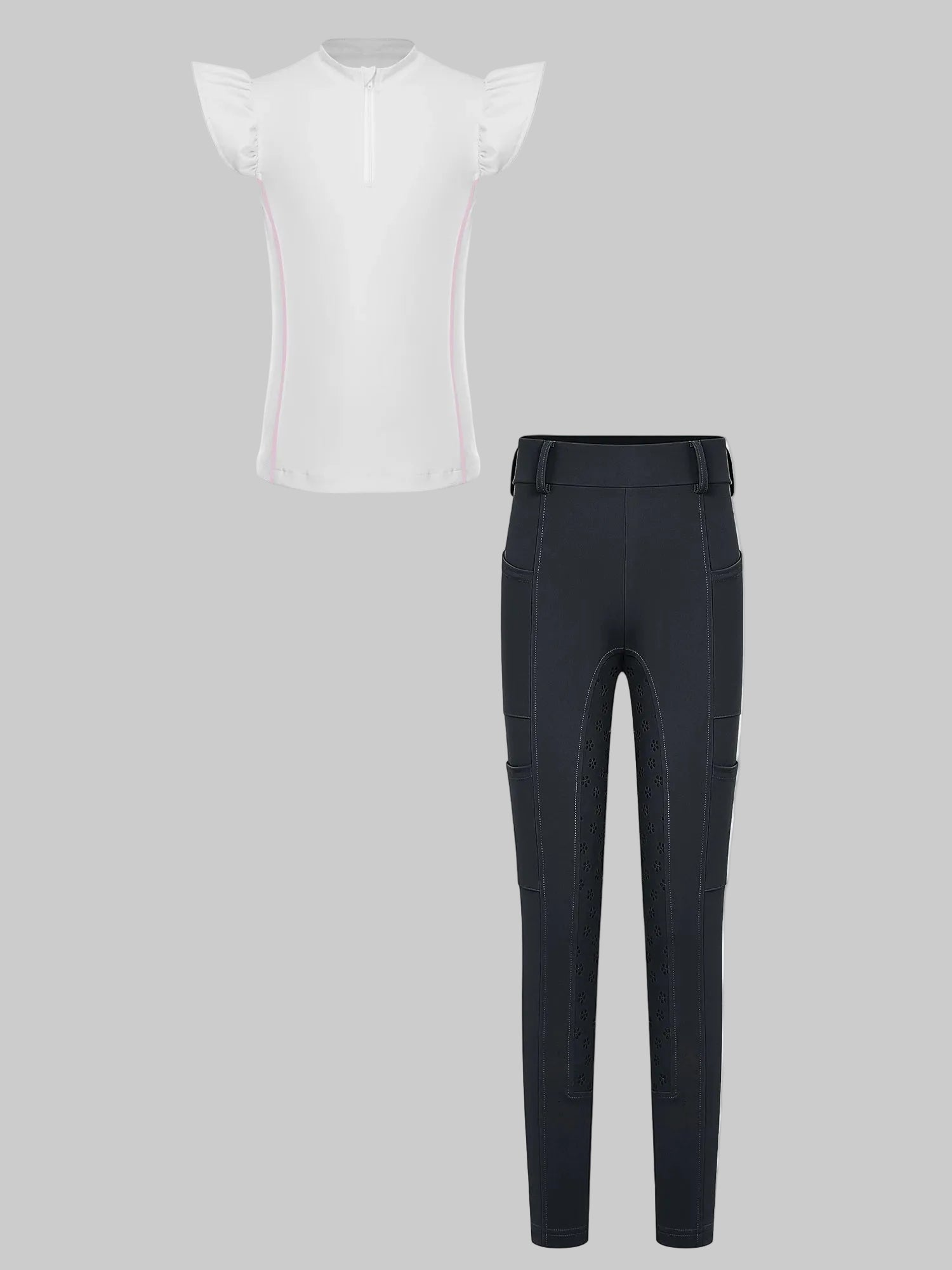  Girls' Equestrian Outfit Set Performance Riding Top & Anti-Slip Full-Seat Breeches @ ghoddosh.com