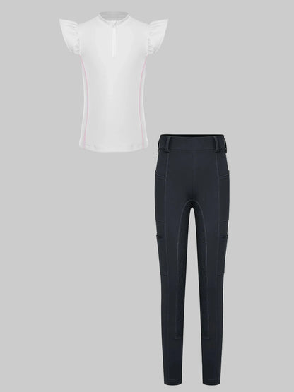  Girls' Equestrian Outfit Set Performance Riding Top & Anti-Slip Full-Seat Breeches @ ghoddosh.com