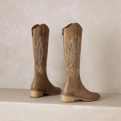 Cow Leather Embroider High Heels Modern Western Boots - Ghddosh