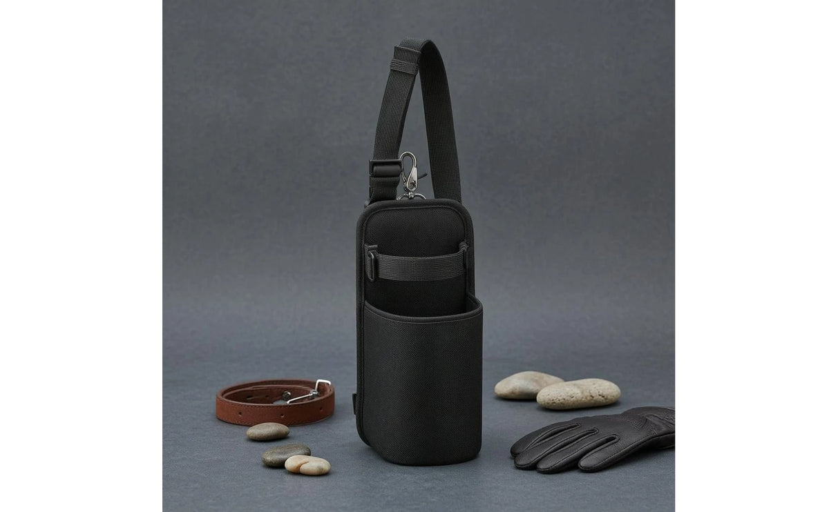Horse Saddle Water Bottle Holder with Metal Buckle – Black Nylon Equestrian Drink Pouch for Trail Riding. @ ghoddosh.com