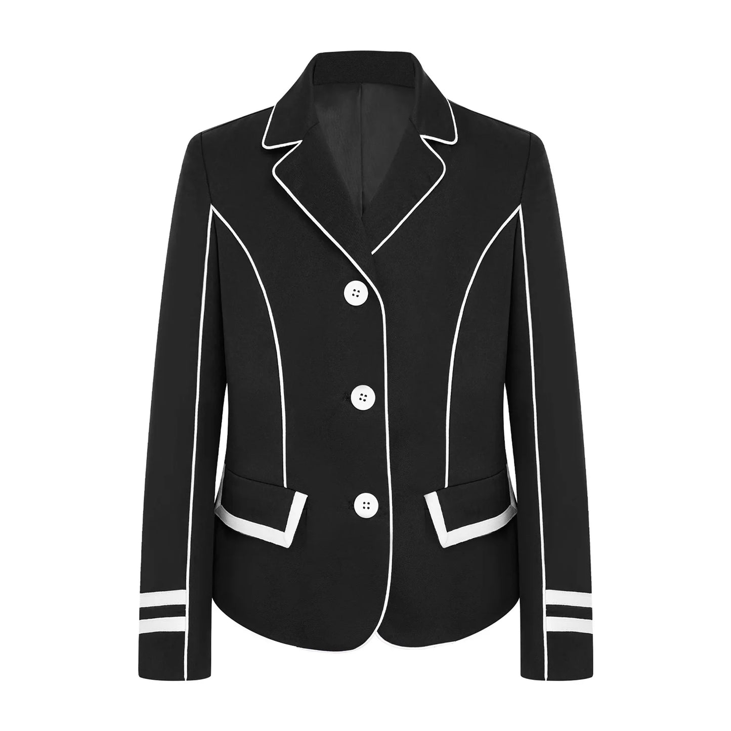 Black blazer with white trim on a white background @ ghoddosh.com
