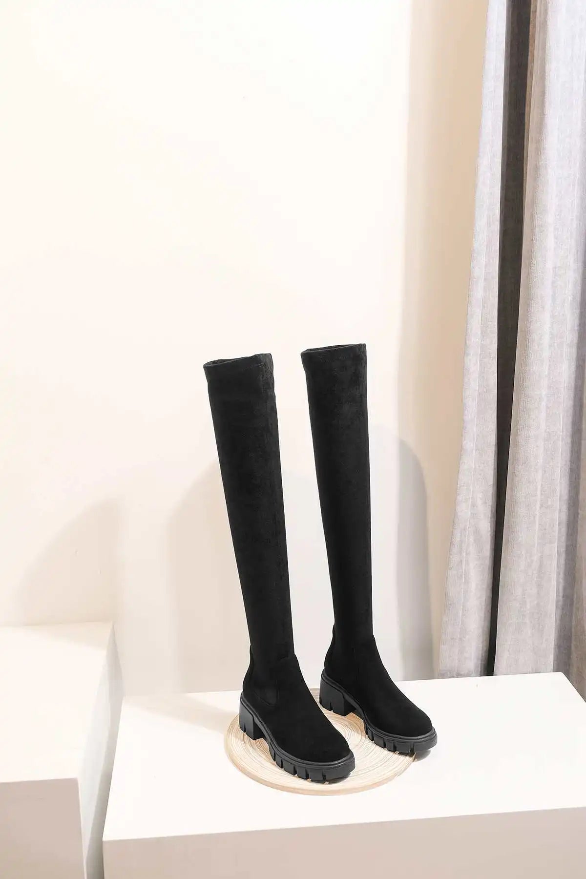 Big Size Cow Leather Stretch Over-the-knee Boots - Ghoddosh