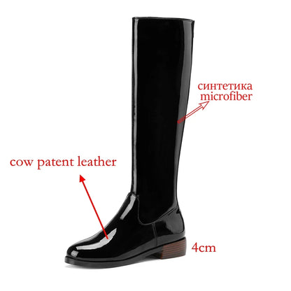 2026 New Arrival  Riding Boots - Cow Patent Leather Round Toe Med Heel Fashion Boots - ghoddosh.com 
