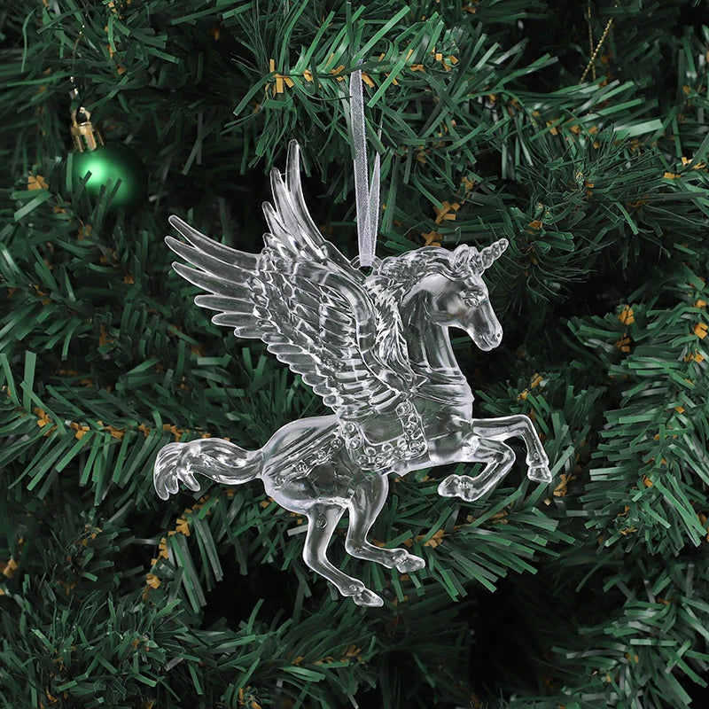 Acrylic Christmas Ornaments Clear Flying Unicorn - Xmas Tree Hanging Pendants  Decorations @ghoddosh.com