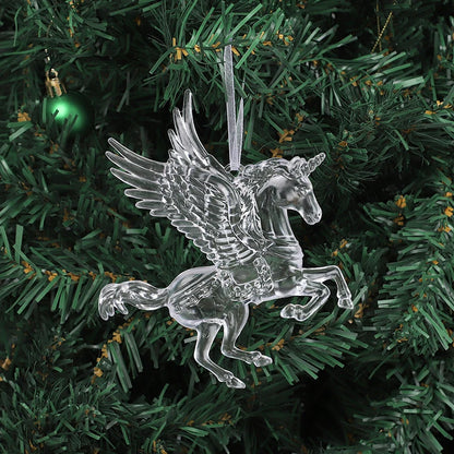 Acrylic Christmas Ornaments Clear Flying Unicorn - Xmas Tree Hanging Pendants  Decorations @ghoddosh.com