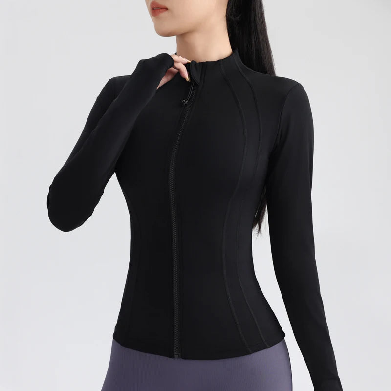 Women’s Full-Zip Athletic Jacket with Thumbholes – Stretch Fit Long Sleeve Sports Top - Ghoddosh.com

