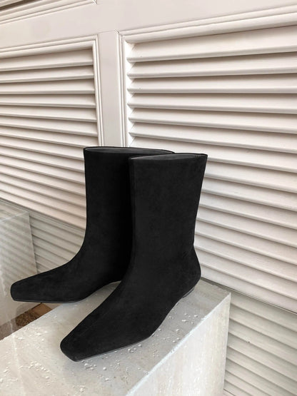 Suede Square Toe Low‑Heel  |  Casual & Modern Ankle Boots - Ghoddosh