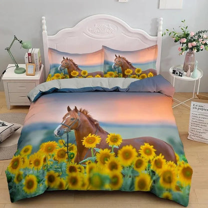 2/3pcs  Horse Bedding Set /   Duvet Cover Set with Pillowcase Horsey Cover @ ghoddosh.com