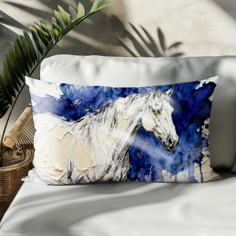 2D White - Blue Horse Abstract Cushion @ ghoddosh.com