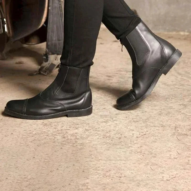 Men New Horse Riding  half Boots Customized High Quality Zipper Shoes - Ghoddosh