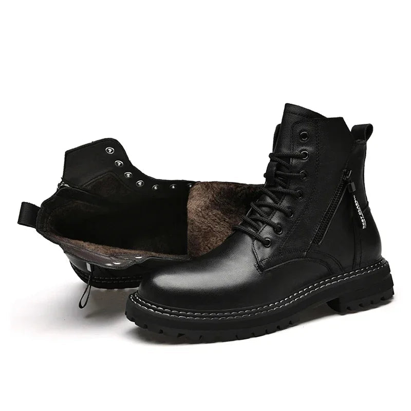 Luxury Men's Winter Boots - Warm Fur Lined Leather Ankle Boots , Waterproof Casual Snow Shoes @ ghoddosh.com