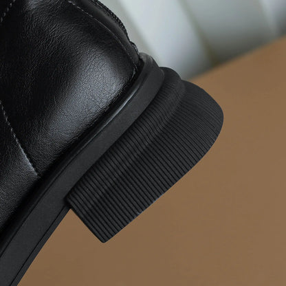 Cow Leather Round Toe Winter Warm Riding Boots / Thick Heels Gladiator Back Zipper Platform Knee Boots
GHODDOSH
