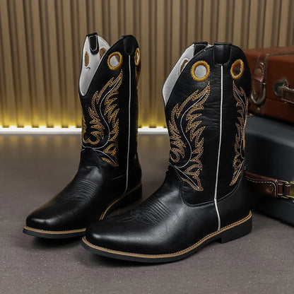 Men’s Knight High-Top  , Square Heels Embroidered Western Cowboy Boots - Ghoddosh