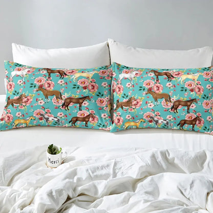 Horse Fitted Sheets ,Twin Size  Cute Horse  Bedding Set  with Pink Love Hearts Décor @ ghoddosh.com