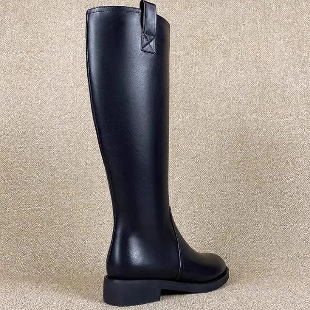Equestrian Genuine Leather Long Flat Boots - Women's Horse Riding Knee High Boots @ ghoddosh.com