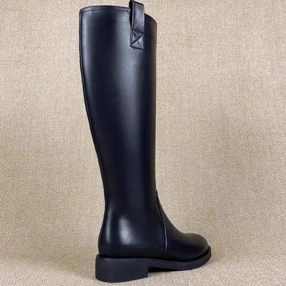 Equestrian Genuine Leather Long Flat Boots - Women's Horse Riding Knee High Boots @ ghoddosh.com