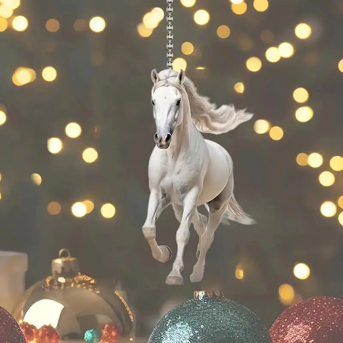 2d Acrylic Christmas Pendant Flat White Horse  @ ghoddosh.com