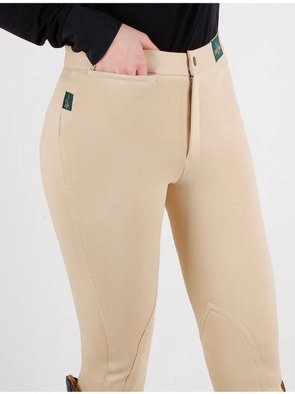 Winter Knitted Half-Leather Equestrian Breeches with Single Zipper @ ghoddosh.com