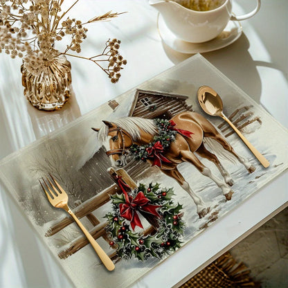 4-piece Christmas horse print placemat set - Non slip table mat for dining tables @ ghoddosh.com