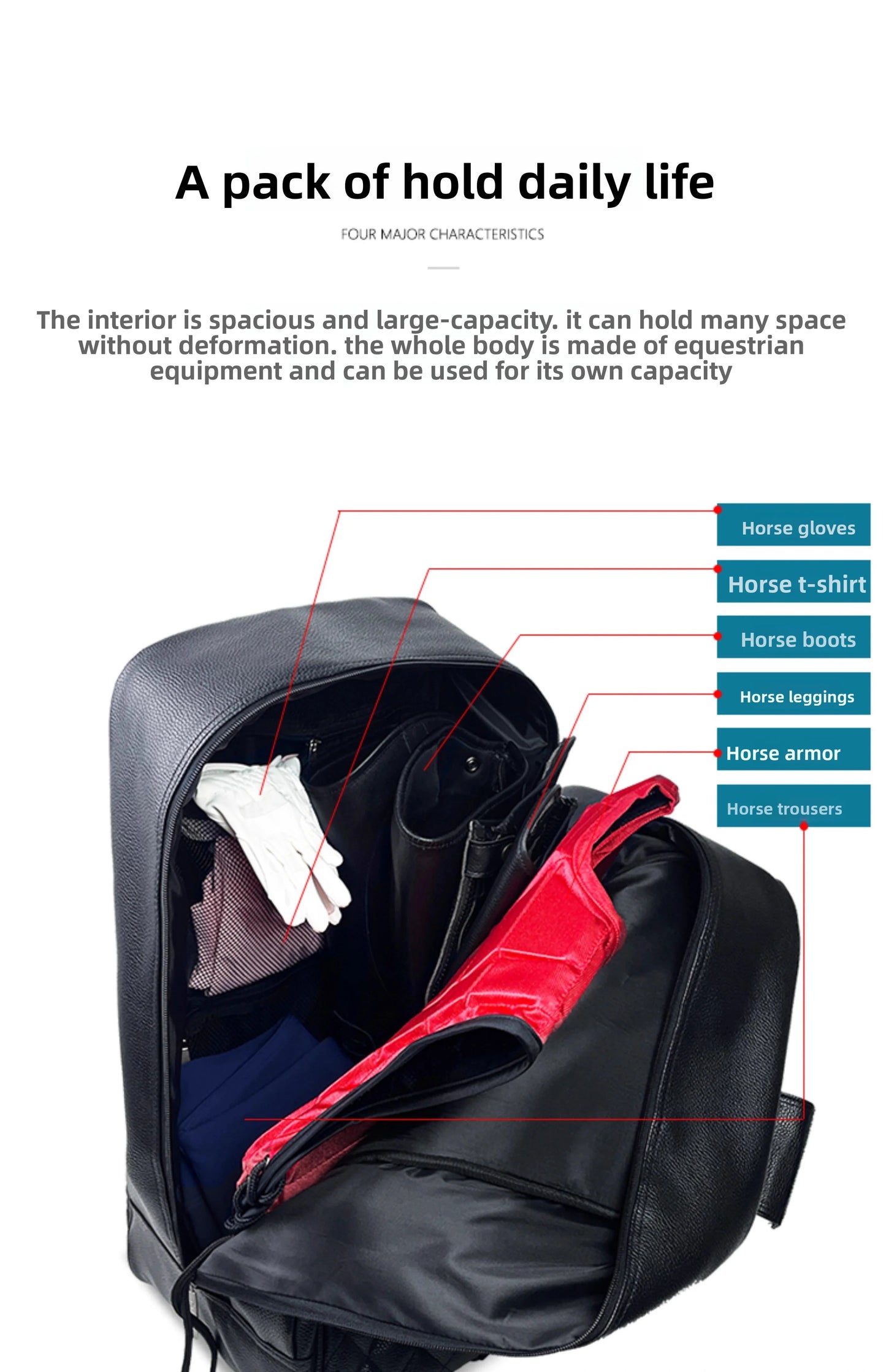 Equestrian Equipment Pu Leather Bag - Large Capacity Equestrian Backpack @ghoddosh.com