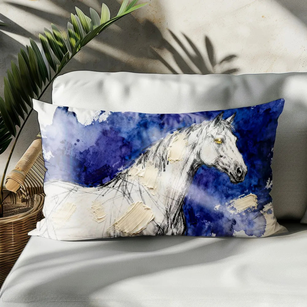 2D White - Blue Horse Abstract Cushion @ ghoddosh.com