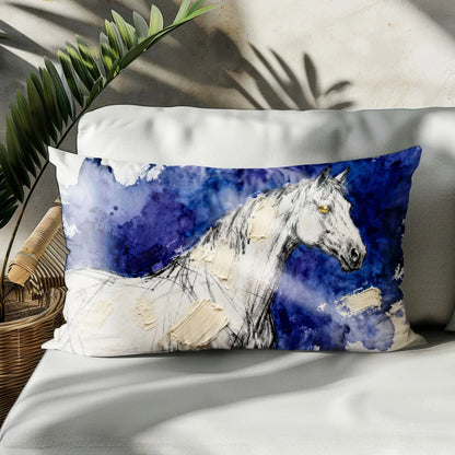 2D White - Blue Horse Abstract Cushion @ ghoddosh.com