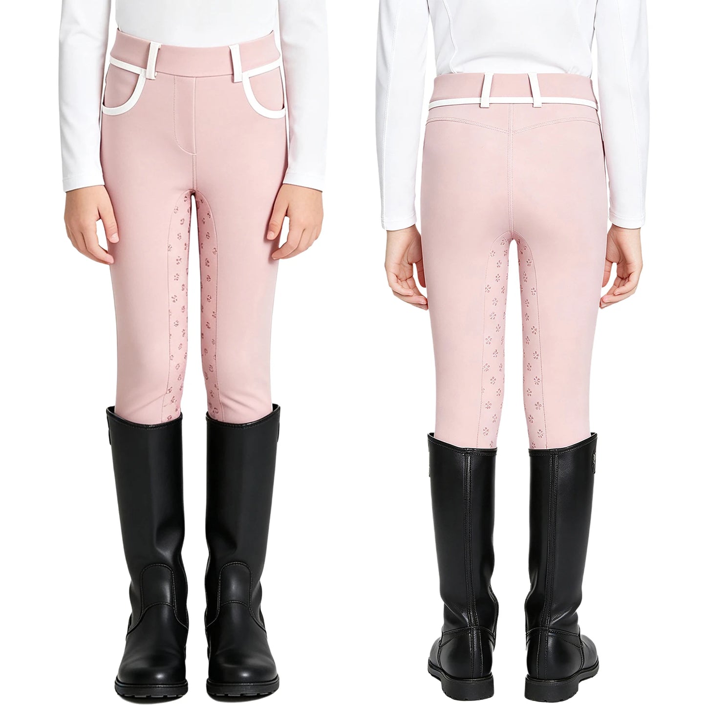 Girls Full Seat Equestrian Leggings  Non-Slip Horse Riding Pants with Pockets @ ghoddosh.com