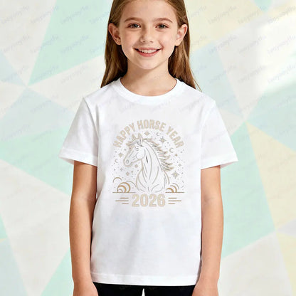 Year of The Horse 2026 Children Horse Creative Design  T-shirt - Ghoddosh.com