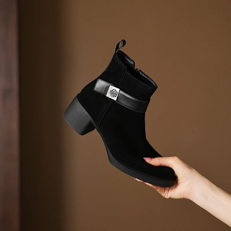New  Women Genuine Leather  Chelsea Boots - Square  Heels Short Ankle Boots - ghoddosh.com