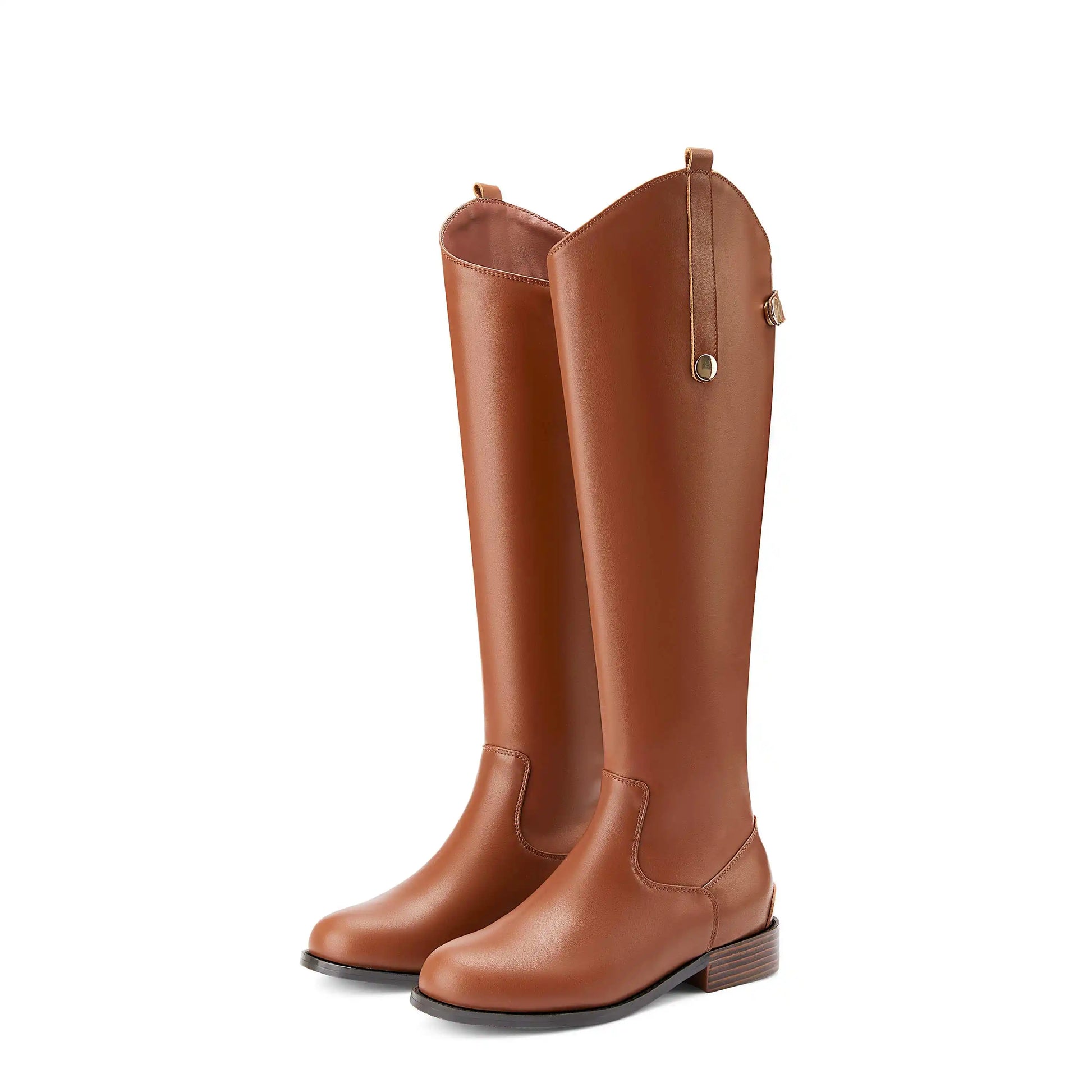 Women's Genuine Leather Thigh-High Riding Boots, Round Toe Mid-Heel Streetwear @ ghoddosh.com