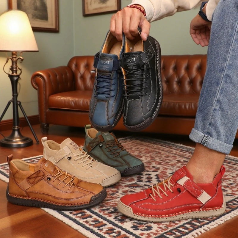 Men British Style Ankle Boots . Retro , Anti Slip , Leather Loafers , Handmade , Casual Soft Soled Shoes for Men - Ghoddosh