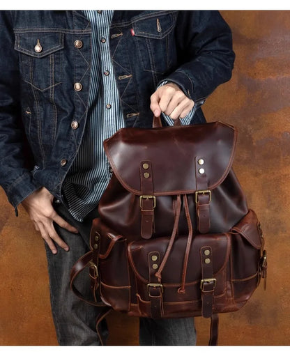Vintage Horse Genuine Leather Backpack for Men, Large Capacity Travel Daypack, Fits 15-inch Laptop @ ghoddosh.com