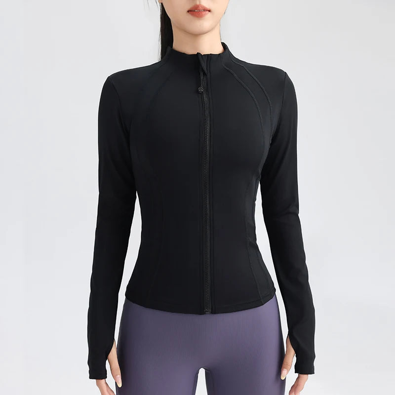 Women’s Full-Zip Athletic Jacket with Thumbholes – Stretch Fit Long Sleeve Sports Top - Ghoddosh.com

