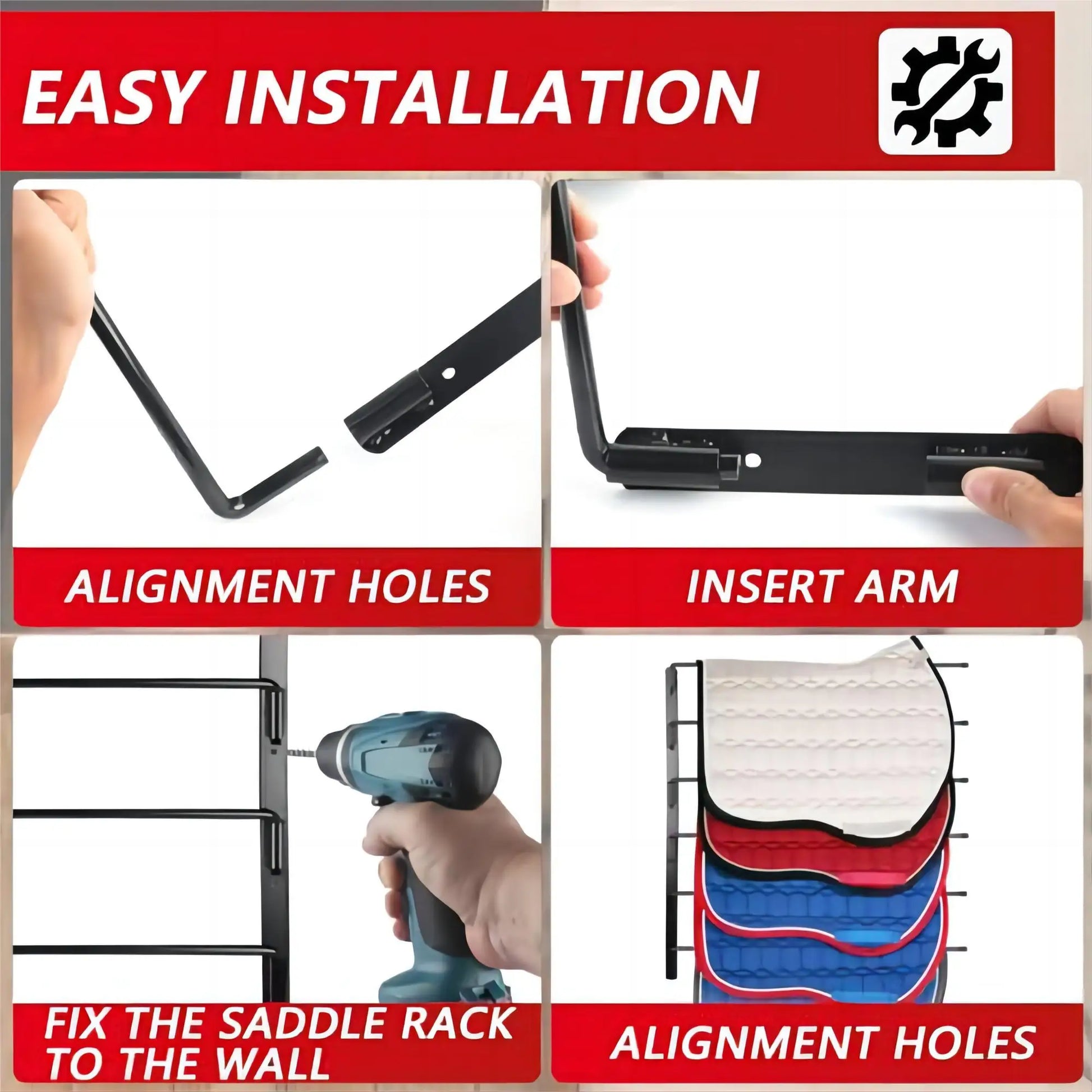 Saddle Pad Rack 6 Bar Wall of  Horse Blanket Holder -180 Degree Swivel with Extra Long Arms . Ghoddosh 
