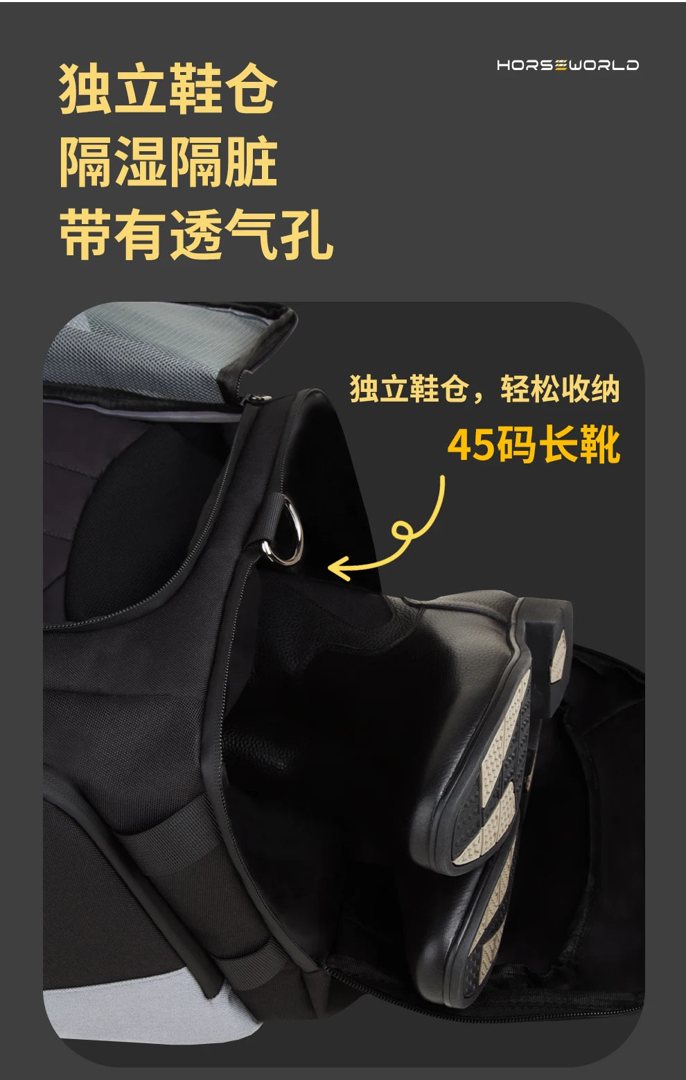 2-in-1 Riding Gear Bag: Convertible Backpack/Crossbody with Individual Pockets for Boots, Helmet & Whip