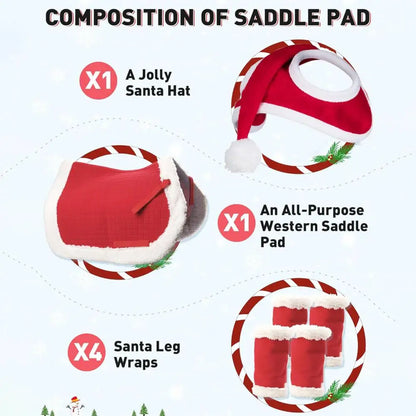 1/4/7 Pcs Horse Christmas Red Costumes  - Santa Hat , Horse Saddle , Pad Leg Wraps Decoration Accessories Xmas Winter Holiday Supplies - ghoddosh.com