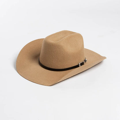 Unisex 100% Wool Cowboy Fedora Hat – Wide Brim Rolled Edge with Belt Buckle @ ghoddosh.com