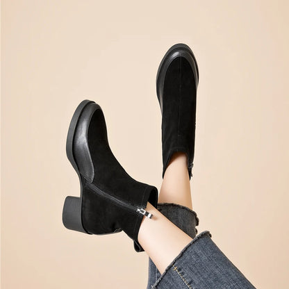 Women Ankle Boots -  Genuine Leather  Square Heels Women Booties - ghoddosh.com