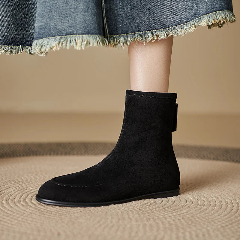 2026 NEW Autumn Women Suede Leather Boots - Round Toe , Low Heel  , Slip-on Chelsea Boots - ghoddosh.com