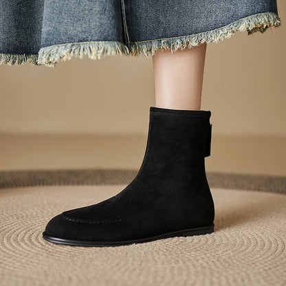 2026 NEW Autumn Women Suede Leather Boots - Round Toe , Low Heel  , Slip-on Chelsea Boots - ghoddosh.com