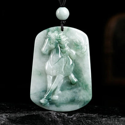 Natural Ice Jadeite Floating Flower Horse Pendant - Hand-Carved  Zodiac Gift @ ghoddosh.com