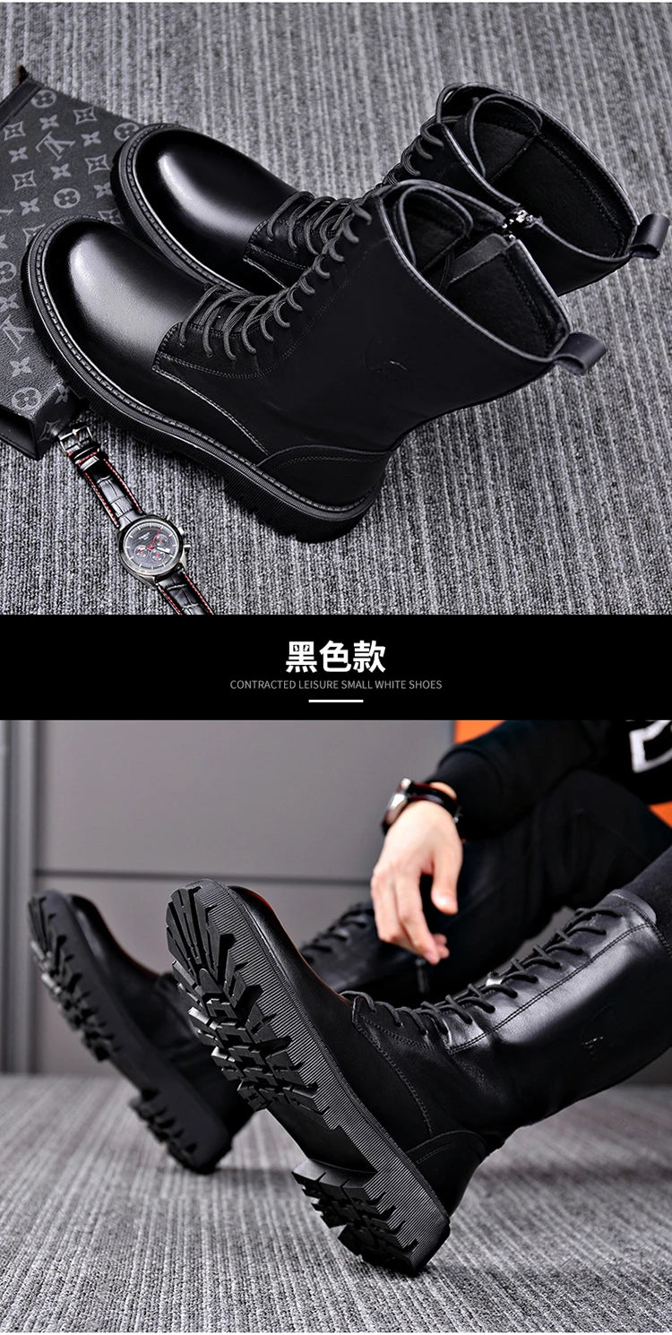 Men's Riding Winter Boots , Genuine Leather Lace Up Extra Long Mongolian High  Knight Ankle Boots@ghoddosh.com