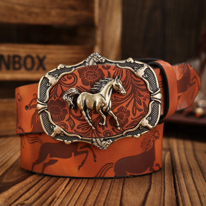 Unisex Vintage Western PU Leather Belt | Retro Denim Casual Waistband @ ghoddosh.com