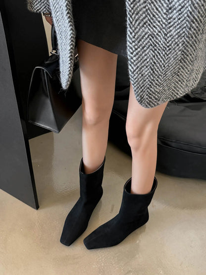 Suede Square Toe Low‑Heel  |  Casual & Modern Ankle Boots - Ghoddosh