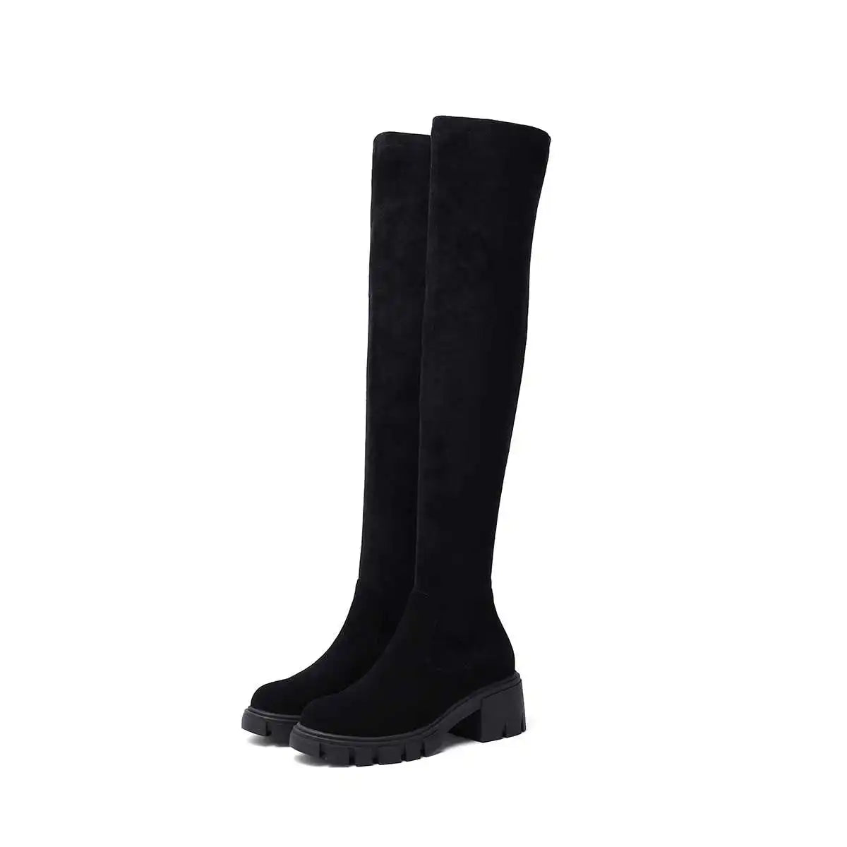 Big Size Cow Leather Stretch Over-the-knee Boots - Ghoddosh