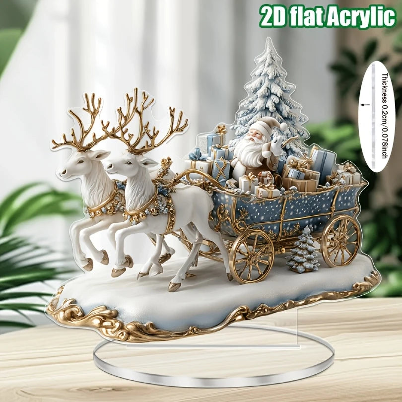 2D Bohemian-Style Acrylic Santa Sleigh Figurine Dreamy Christmas Elements - Tabletop Christmas Decoration @ghoddosh.com