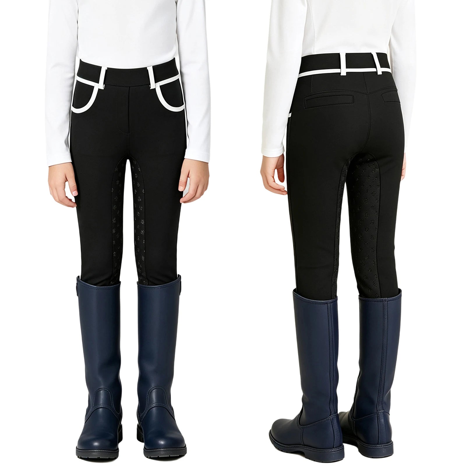 Girls Full Seat Equestrian Leggings  Non-Slip Horse Riding Pants with Pockets @ ghoddosh.com
